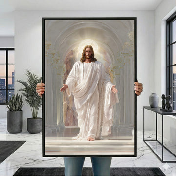 Radiant Jesus With Open Arms Canvas Wall Art Print | Spiritual Living Room Decor | Statement Piece
