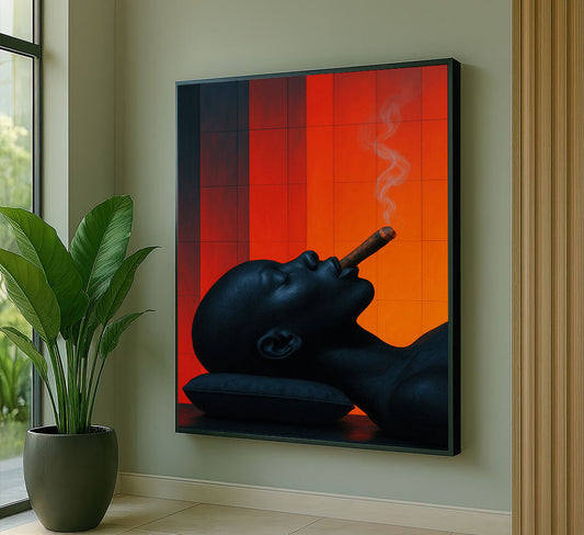 Striking Black Woman Smoking Cigar Canvas Wall Art