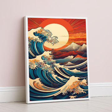 Dramatic Ocean Waves And Sunset Canvas Wall Art