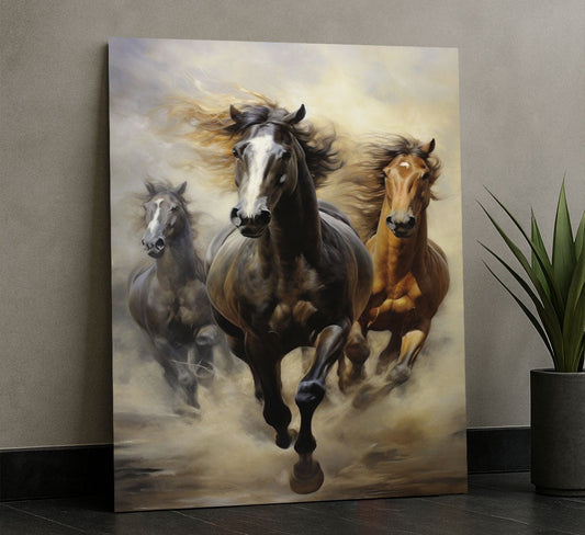 Dynamic Galloping Horses In Motion Canvas Wall Art