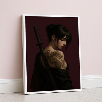 Enchanting Tattooed Samurai Woman Canvas Wall Art