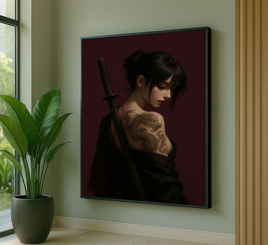 Enchanting Tattooed Samurai Woman Canvas Wall Art