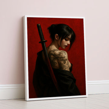 Enchanting Samurai Woman With Tattoos Canvas Wall Art
