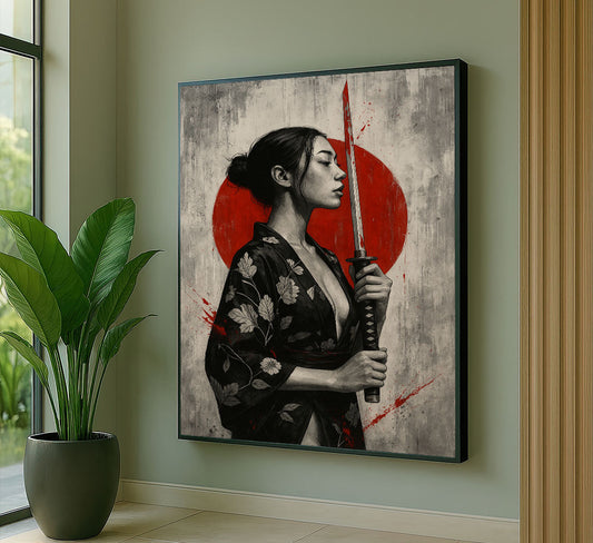 Enchanting Samurai Woman With Katana Canvas Wall Art