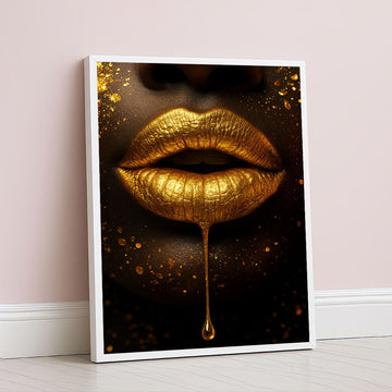 Majestic Golden Lips With Dripping Gold Canvas Wall Art