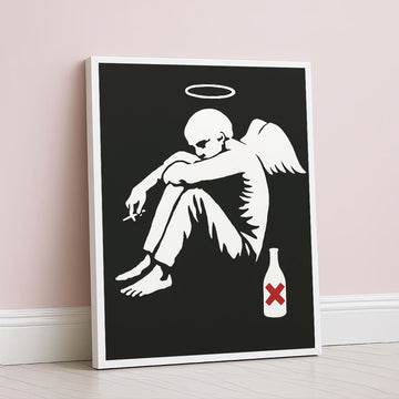 Dramatic Angel With Halo And Bottle Canvas Wall Art