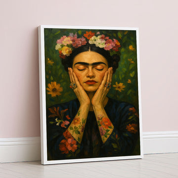 Enchanting Floral Woman In Meditative Pose Canvas Wall Art