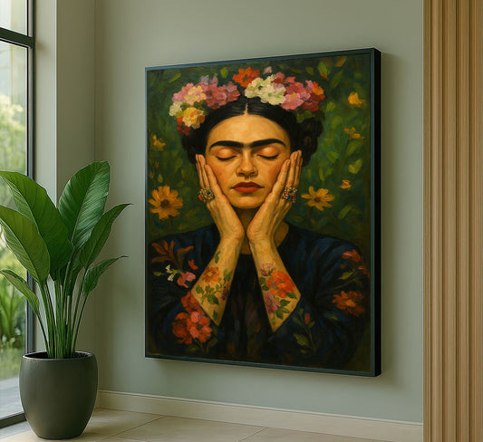 Enchanting Floral Woman In Meditative Pose Canvas Wall Art
