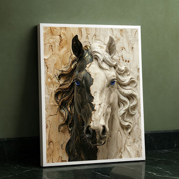 Majestic Black And White Horse Portrait Canvas Wall Art