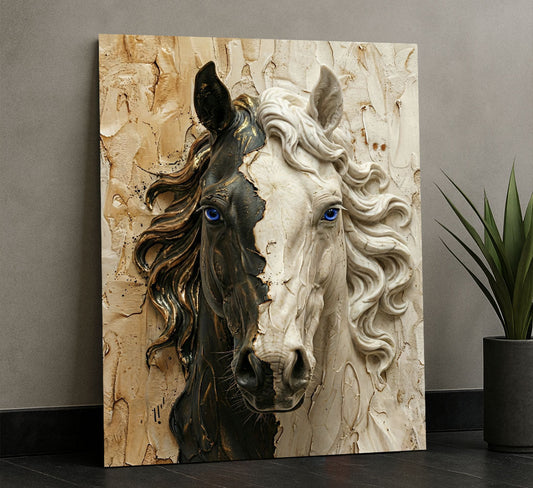 Majestic Black And White Horse Portrait Canvas Wall Art