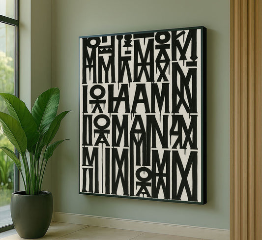 Vibrant Abstract Black Geometric Letters Canvas Wall Art