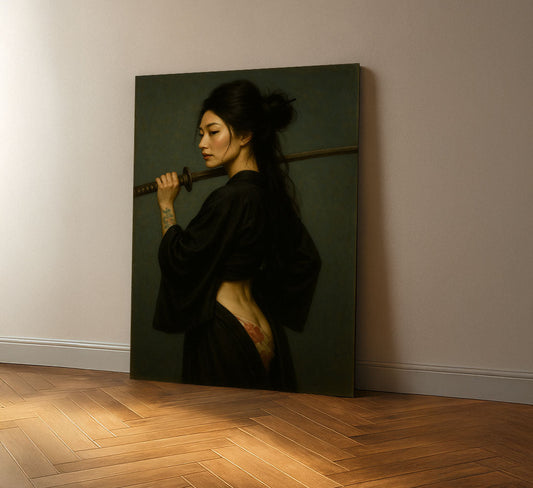 Enchanting Samurai Woman With Tattoos Canvas Wall Art