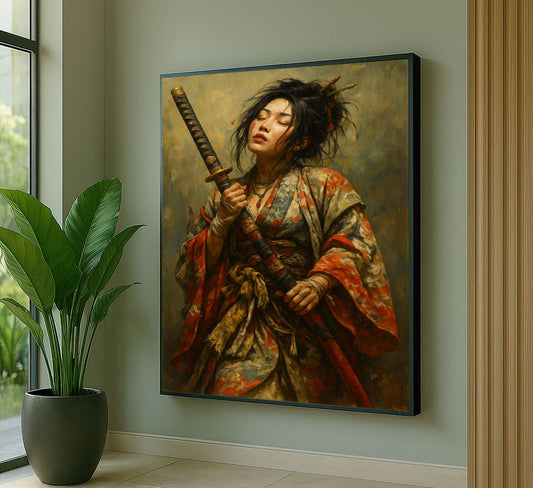 Enchanting Samurai Woman With Katana Canvas Wall Art