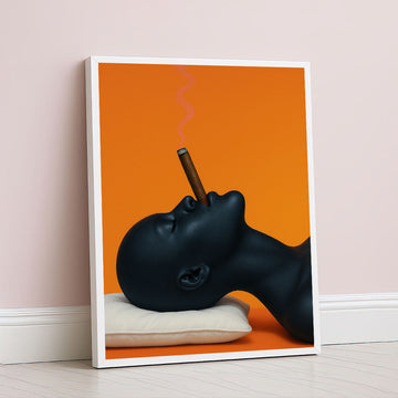 Striking Black Woman With Cigar On Orange Canvas Wall Art