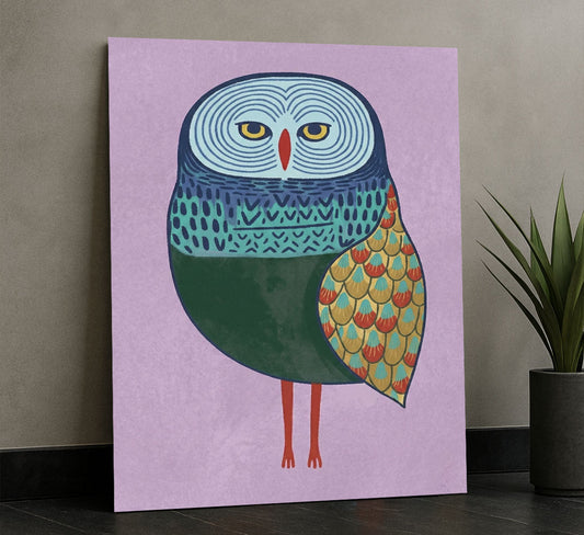 Vibrant Multicolored Owl Illustration Canvas Wall Art