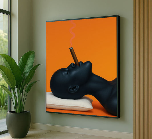 Striking Black Woman With Cigar On Orange Canvas Wall Art