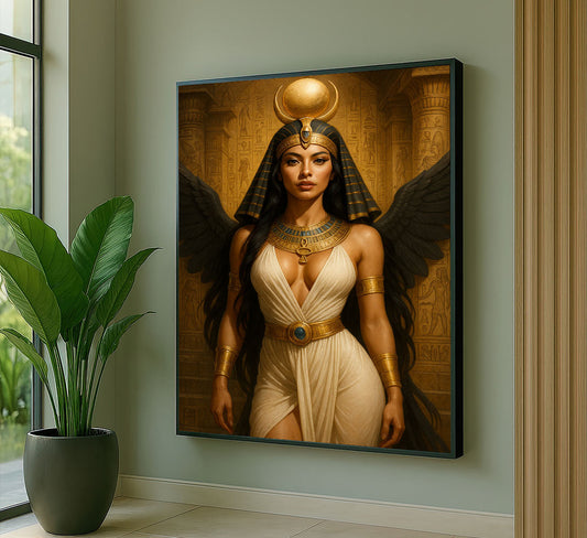 Majestic Egyptian Goddess With Golden Headdress Canvas Wall Art