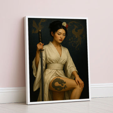 Enchanting Samurai Woman With Dragon Tattoo Canvas Wall Art