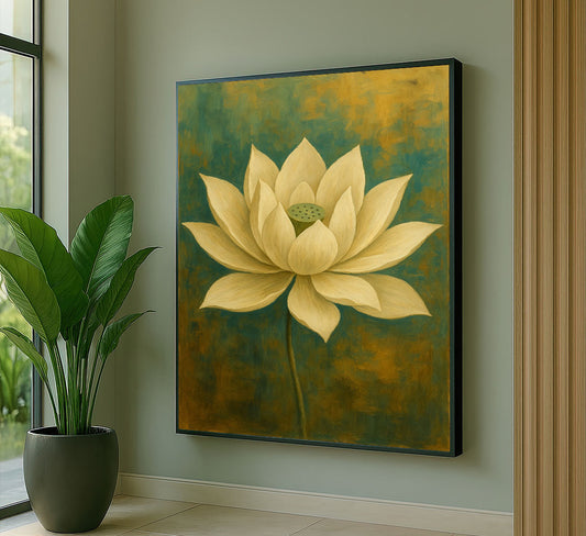 Elegant Yellow Lotus Blossom Canvas Wall Art