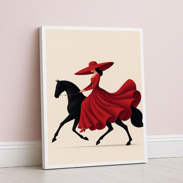 Elegant Woman In Flowing Red Dress Canvas Wall Art