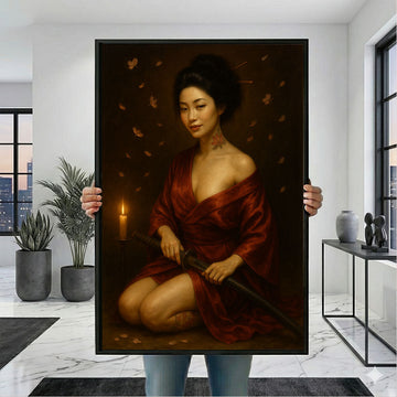 Enchanting Samurai Woman With Tattoos Canvas Wall Art