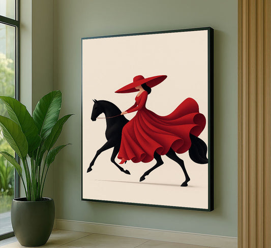 Elegant Woman In Flowing Red Dress Canvas Wall Art