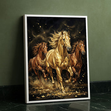 Majestic Golden Stallions Galloping Canvas Wall Art