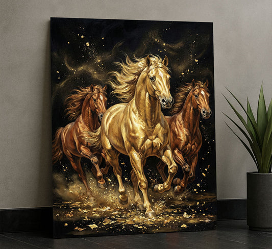 Majestic Golden Stallions Galloping Canvas Wall Art