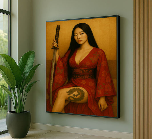 Enchanting Samurai Woman With Dragon Tattoo Canvas Wall Art
