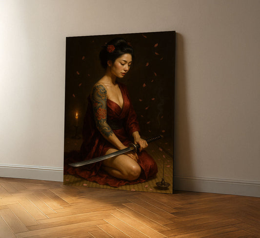 Enchanting Samurai Woman With Tattoos Canvas Wall Art