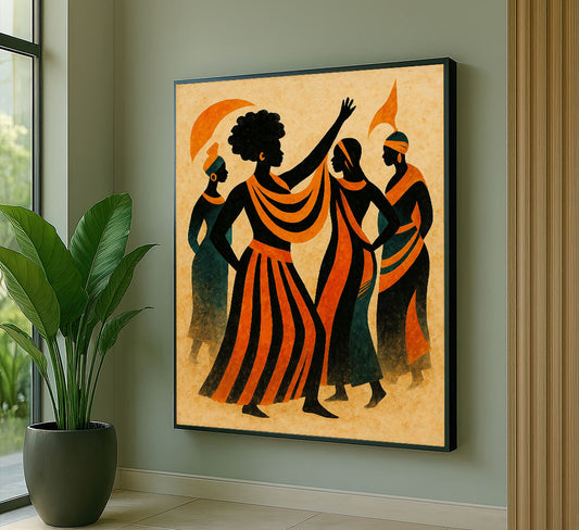 Dynamic African Women In Vibrant Dresses Canvas Wall Art