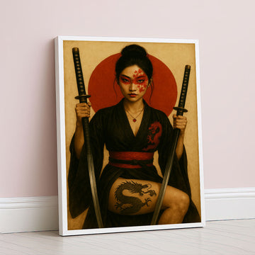 Enchanting Samurai Woman With Tattoos Canvas Wall Art