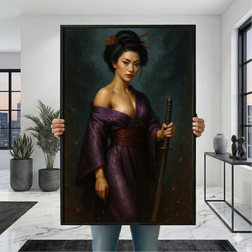 Enchanting Samurai Woman In Purple Kimono Canvas Wall Art