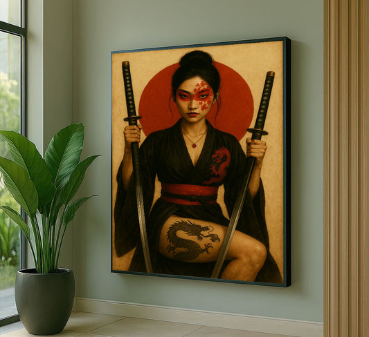 Enchanting Samurai Woman With Tattoos Canvas Wall Art
