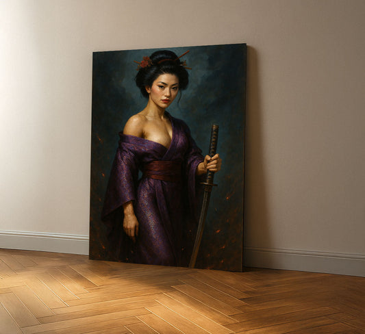 Enchanting Samurai Woman In Purple Kimono Canvas Wall Art