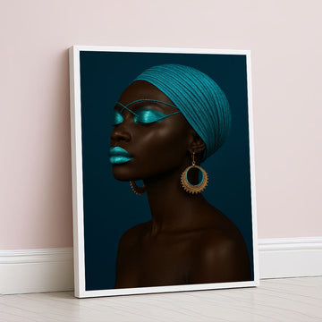 Striking Teal Headscarf And Makeup Woman Canvas Wall Art