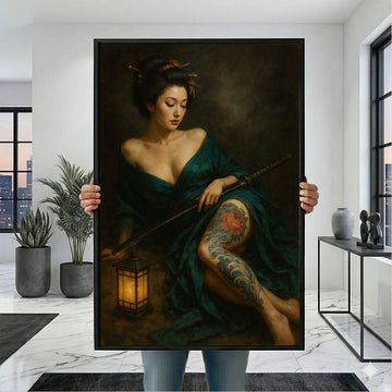 Enchanting Samurai Woman With Tattoos Canvas Wall Art