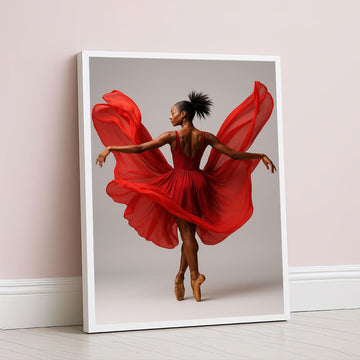 Graceful Black Woman In Flowing Red Dress Canvas Wall Art