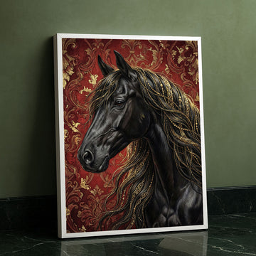 Majestic Black Horse With Golden Mane Canvas Wall Art