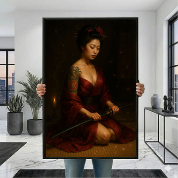Enchanting Samurai Woman With Tattoos Canvas Wall Art