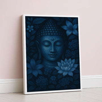 Enchanting Blue Buddha With Floral Patterns Canvas Wall Art