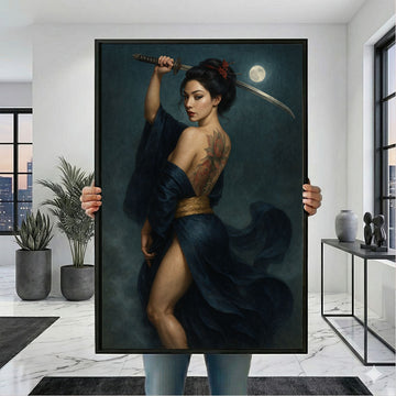 Enchanting Samurai Woman With Tattoos Canvas Wall Art