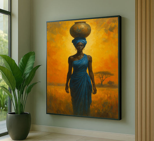 Majestic African Woman With Water Vessel Canvas Wall Art