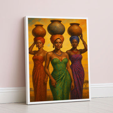 Elegant African Women Carrying Pots Canvas Wall Art