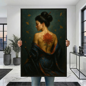 Enchanting Samurai Woman With Tattoo Canvas Wall Art