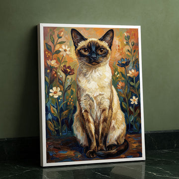 Enchanting Siamese Cat Among Wildflowers Canvas Wall Art