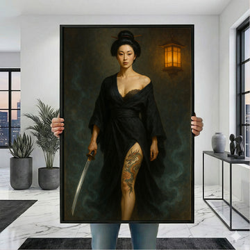 Enchanting Samurai Woman With Dragon Tattoo Canvas Wall Art