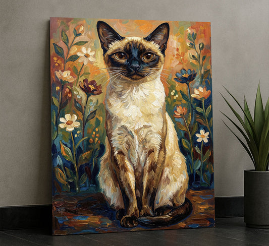 Enchanting Siamese Cat Among Wildflowers Canvas Wall Art