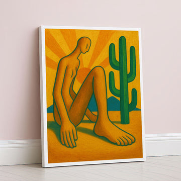 Vibrant Abstract Figure With Cactus Canvas Wall Art