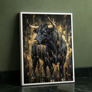 Majestic Black Bull With Gold Accents Canvas Wall Art
